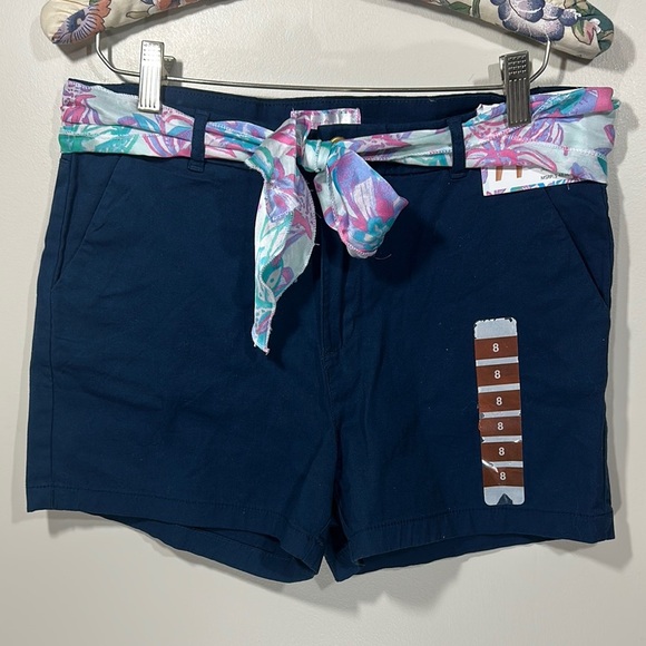 Stella Parker Pants - Blue boat Shorts with Tropical Sash women’s size 8 NWT nautical beach